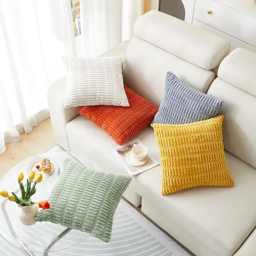 Miniatura 5 de Sunday Praise Paquete de 2 fundas de almohada decorativas de color blanco crema de 20 x 20 pulgadas, fundas de almohada cuadradas de pana suave a