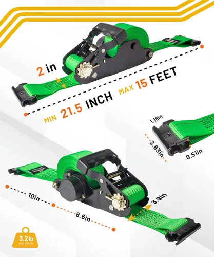 Miniatura 3 de Strapinno E-Track Correas Retráctiles de Amarre de Trinquete - 2 pulgadas x 15 pies Correa de Trinquete de Servicio Pesado con resistencia a