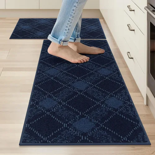 Miniatura 14 de COSY HOMEER Juego de alfombras y tapetes de cocina 2 piezas antideslizantes, suaves alfombras de cocina para piso absorbentes y resistentes a Gris