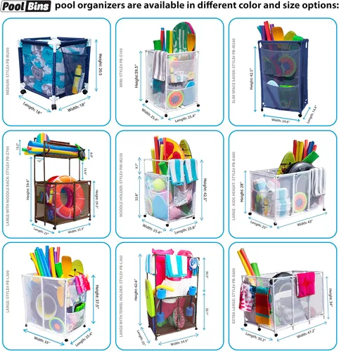 Miniatura 6 de Soporte para fideos de piscina, juguetes, flotadores, bolas y flotadores, organizador de almacenamiento de malla, altura para niños, grande