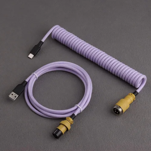 Miniatura 14 de Conector de aviador desmontable de doble manga Cable USB-C en espiral para teclados mecánicos de juegos personalizados (color: azul oscuro naranja)