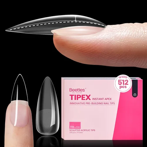Miniatura 22 de Beetles Tipex - Uñas postizas con ápice instantáneo, 192 uñas, preconstruidas y pregrabadas, largas, cuadradas, fuertes y gruesas, uñas postizas a