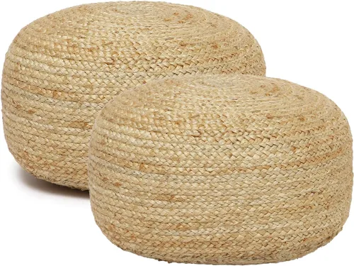 Miniatura 24 de REDEARTH Puf circular de yute, puf otomano – Puf trenzado con acento para sentarse redondo reposapiés para sala de estar, dormitorio, guardería