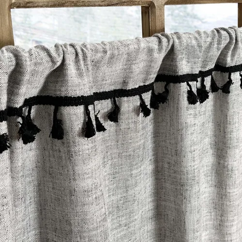 Miniatura 4 de Cortinas de cocina con borlas boho de 36 pulgadas de largo, modernas, de granja, de algodón y lino, cortinas cortas de cafetería para baño, ventana