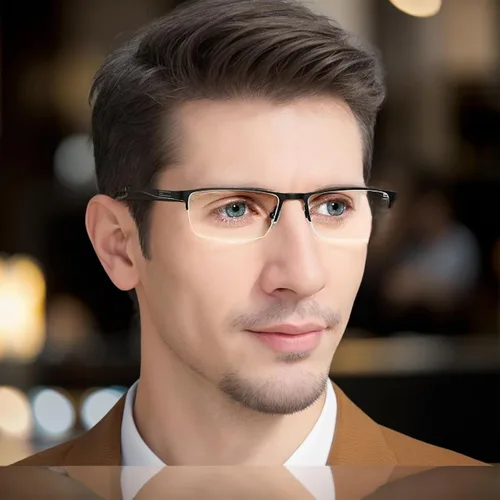 Miniatura 4 de laureles Anteojos de lectura fotocromáticos para hombres de negocios cuadrados de metal con medio marco para lectores de lentes fotocromáticos Negro