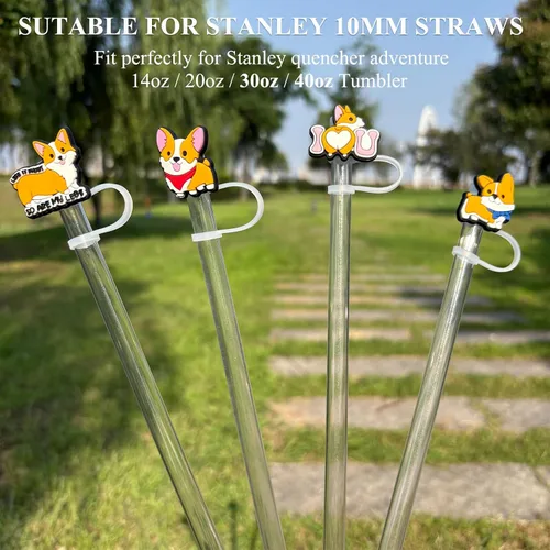 Miniatura 2 de Tapas de corgi para pajitas de Stanley Cup - Paquete de 4 Accesorios reutilizables de silicona para tazas Stanley Cup, tapas para pajitas