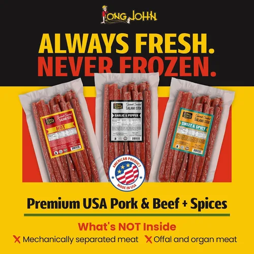 Miniatura 4 de Long John Snacks Palitos de salami secos – Paquete a granel de palitos de carne ahumada con alto contenido de proteínas, hechos a mano con cortes