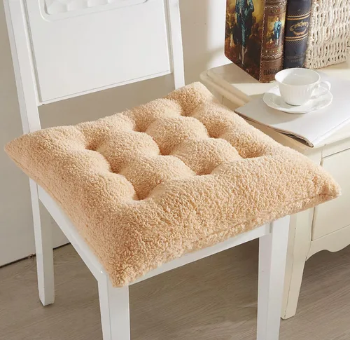 Miniatura 7 de Cojines de silla cómodos cuadrados y redondos de lana de cordero artificial, cojines de asiento de silla suaves y esponjosos de felpa para casa
