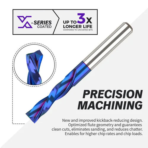Miniatura 3 de ZahyoX Broca de enrutador de compresión de 1/4", broca CNC en espiral de corte hacia arriba y hacia abajo, fresa de carburo sólido con recubrimiento