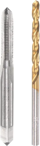 Miniatura 7 de uxcell 4-40 UNC Straight Flute Thread Tap y 0.091 in Twist Drill Broca Set, titanio plateado 6542 Acero de alta velocidad Brocas de perforación