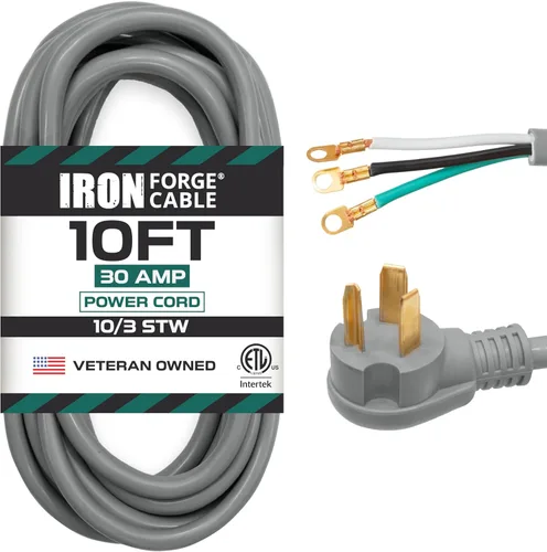 Miniatura 10 de Iron Forge Cable Adaptador de enchufe de secadora de 3 clavijas a 4 clavijas - Adaptador de salida negro de 10/4 STW de 1.5 pies para secadora