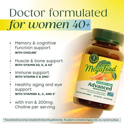 Miniatura 4 de MegaFood Multivitamínico para mujeres de 40+ - Suplemento multivitamínico para mujeres con hierro, vitaminas C, B12, K2, A, B6, colina y más - Sin