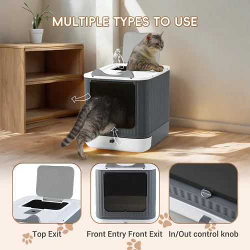 Miniatura 4 de Caja de arena plegable para gatos, caja de arena totalmente cerrada con tapa, cajas de arena cubiertas para gatitos con cuchara, control de olores