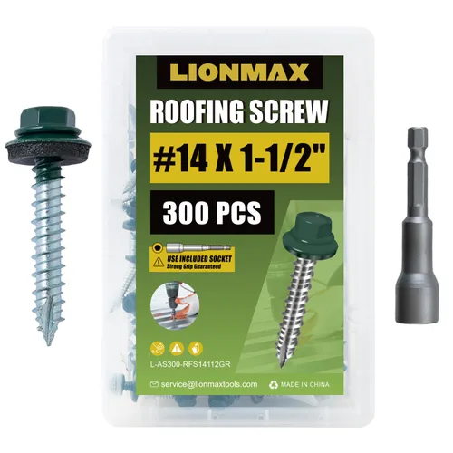 Miniatura 14 de LIONMAX Tornillos de metal para techos #14 x 1-1/2 pulgadas, 300 unidades, tornillos de techo de chapa de metal pintado en negro, arandela de goma