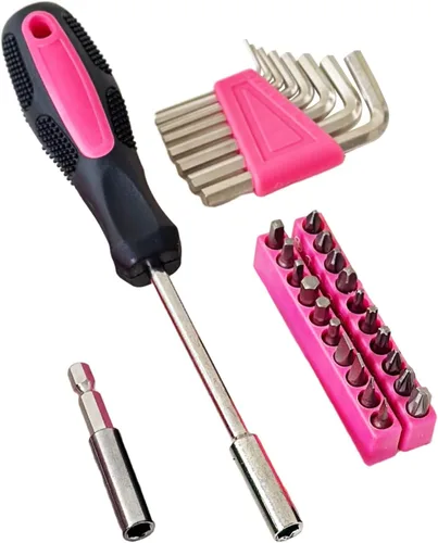 Miniatura 5 de Kit de Herramientas para el Hogar de 39 Piezas - Juego de Reparación Portátil y Esencial Ideal para Mujeres, Estudiantes Universitarios, Uso Rosa