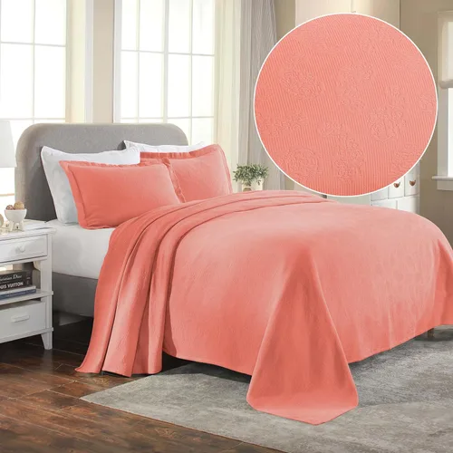 Miniatura 2 de Superior colcha de una plaza de jacquard y matelasse 100 % algodón de alta calidad, turquesa, individual, Coral, gemelo