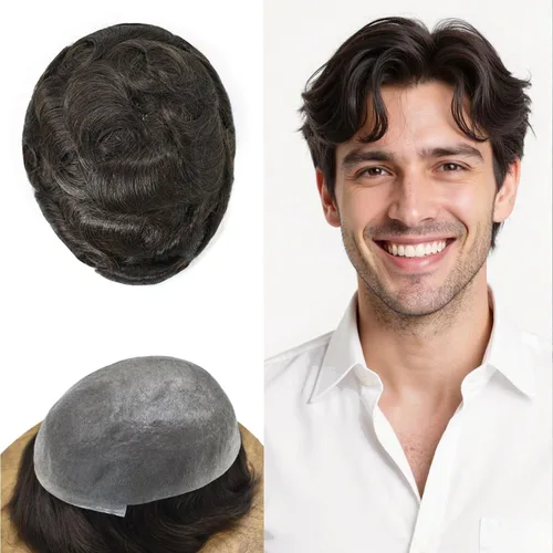 Miniatura 10 de Super Thin Skin Mens Toupee 0.001 in - Sistema de cabello de piel ultrafina para hombres, cabello humano negro, marrón, rubio, gris, peluca