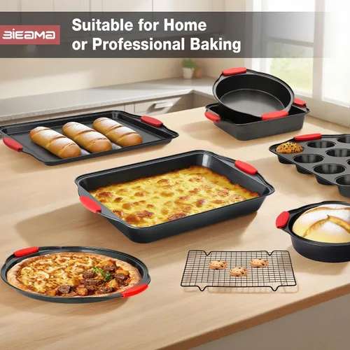 Miniatura 7 de BIEAMA - Juego de sartenes antiadherentes para hornear de 13 piezas Bandeja apilable de acero al carbono sin BPA, bandeja para galletas, pasteles