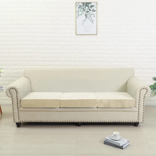 Miniatura 2 de Funda de terciopelo para sofá separada, fundas de sofá para sofá de 2 cojines, súper elásticas, resistentes al desgaste, protector de muebles Beige