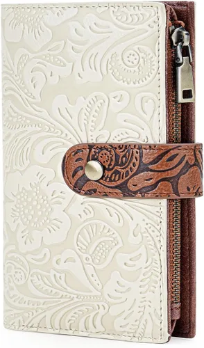 Miniatura 10 de GOIACII Cartera de viaje para mujer, con bloqueo RFID, triple pliegue, con bolsillo con cremallera para monedas, A01 café, Classic