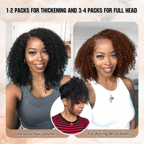 Miniatura 2 de 4 piezas de extensiones de cabello rizado afro con clip, 12 pulgadas 60g negro natural, encaje invisible sin costuras y espesor, 4B 4C clip