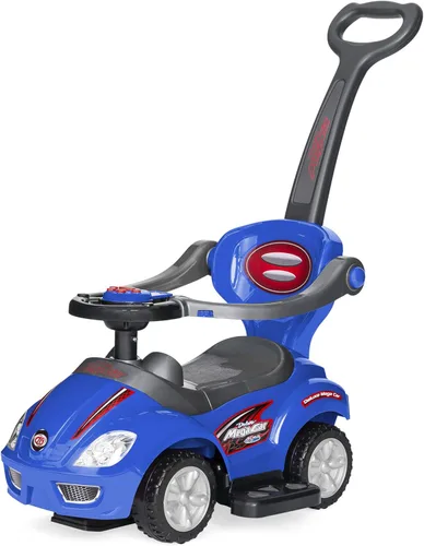 Best Choice Products Carro de empuje y pedal 3 en 1 para niños, carro de juguete para niños pequeños con mango, bocina y música - Azul