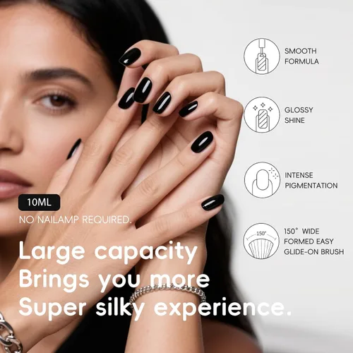 Miniatura 5 de Esmalte de uñas negro, esmalte de uñas de secado rápido, sin rayas, esmalte de uñas de larga duración para uñas de boda de otoño, manicura acogedora