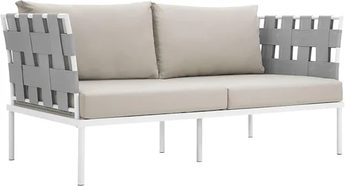 Miniatura 13 de Modway Harmony - Otomana de aluminio para patio al aire libre con cojín en blanco y blanco