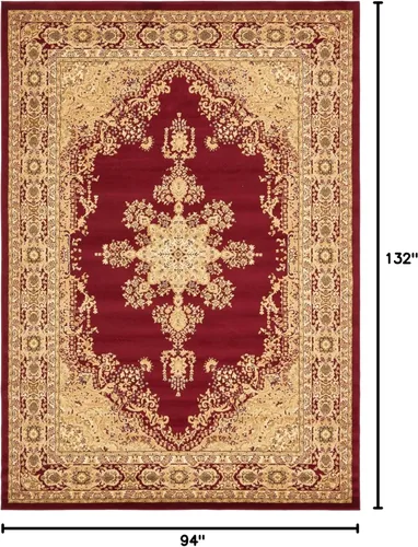 Miniatura 2 de Unique Loom - Alfombra clásica tradicional, colección Versalles, Polipropileno, Rojo/Borgoña