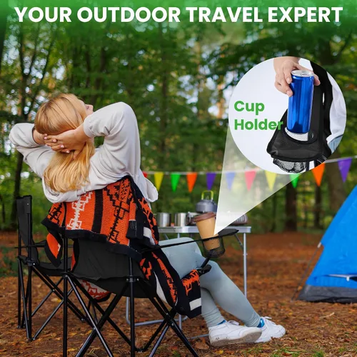 Miniatura 5 de Paquete de 4 sillas de camping ligeras, sillas plegables para el césped, sillas de playa al aire libre con portavasos y bolsa de transporte