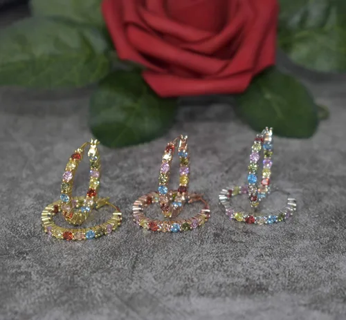 Miniatura 4 de AceLay - Arracadas de plata de ley chapados en oro de 14 quilates, para mujer, rellenos de piedras de circonia cúbica, aretes hipoalergénicos