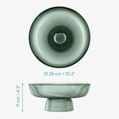 Miniatura 5 de Navaris Frutero de cristal – Plato decorativo estriado de color para centro de mesa – 10.2 pulgadas de diámetro cuenco teñido verde para aperitivos
