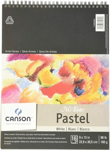 Canson Artist Series Mi-Teintes - Papel para pastel, blanco, bloc espiralado, 9 x 12 pulgadas, 16 hojas (98 lb/160g), papel de artista para adultos