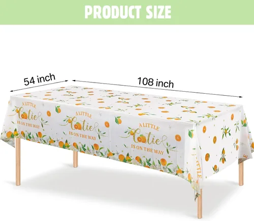 Miniatura 2 de Tegeme Mantel Little Cutie de plástico desechable para baby shower, cumpleaños, decoración de mandarina, 54 x 108 pulgadas (paquete de 3)