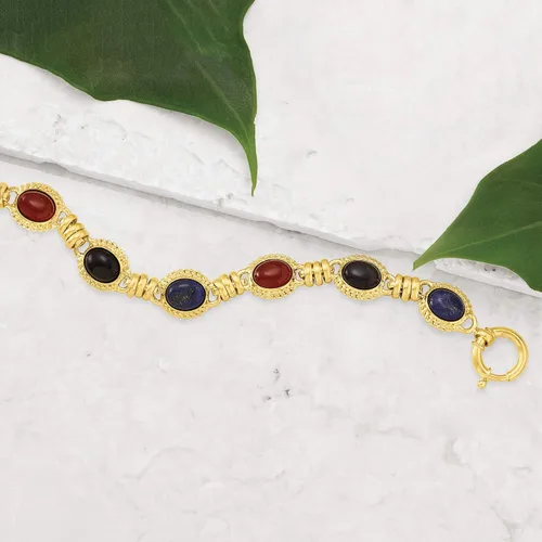 Miniatura 3 de Ross-Simons Black Onyx, Lapis and Orange Agate Station Bracelet in 18kt Gold Over Sterling