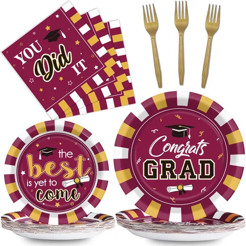 Miniatura 9 de Juego de 24 platos para fiesta de graduación y servilletas, suministros de felicitaciones para la clase de 2026, vajilla desechable, regalos