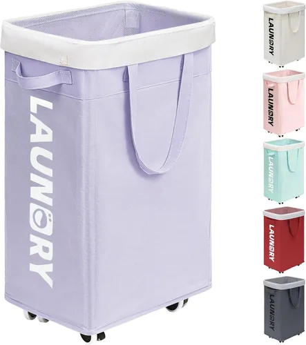Miniatura 9 de Goodpick - Cesta de lavandería con ruedas, 75L, esenciales para dormitorio de universidad, cesta de ropa con bolsa de lavado extraíble para blanco
