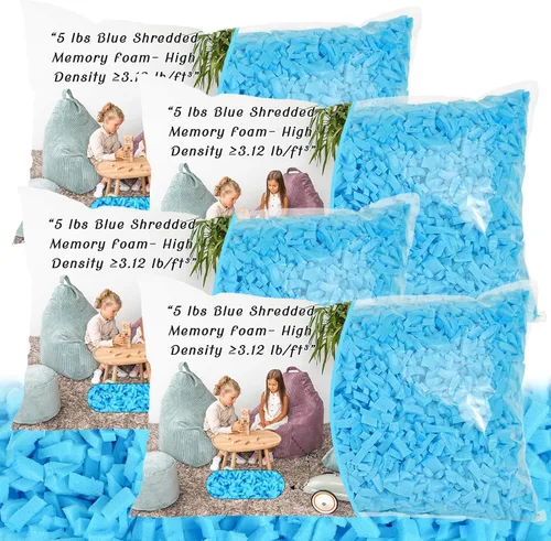 Miniatura 14 de Relleno para Puf - 5 libras de Espuma Viscoelástica Triturada, Alta Densidad ≥3.12 lb/ft³, Relleno Azul para Puf, Cojín de Sofá, Cama para Perro