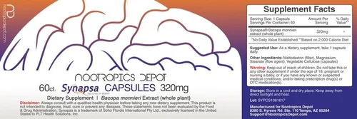 Miniatura 2 de Nootropics Depot Synapsa Bacopa Monnieri Cápsulas 320 mg 60 unidades Extracto de planta entera Suplemento Ayurveda Hierba adaptógena