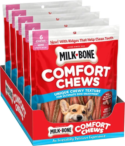 Miniatura 7 de Milk-Bone Mini Comfort Chews, golosinas para perros sin piel cruda con textura masticable única y carne de res real, 6 mini golosinas (paquete de 5)