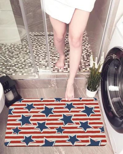 Miniatura 5 de Tapete de baño con bandera de estrellas y rayas para bañera, antideslizante, de secado rápido y absorbente, tierra de diatomeas, fregadero