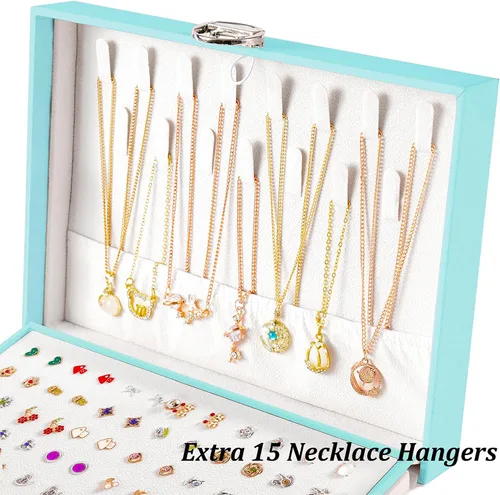 Miniatura 130 de Joyero de pendientes para mujeres y niñas, organizador de aretes de 5 capas, caja organizadora de joyas blanca con candado, collares y aretes