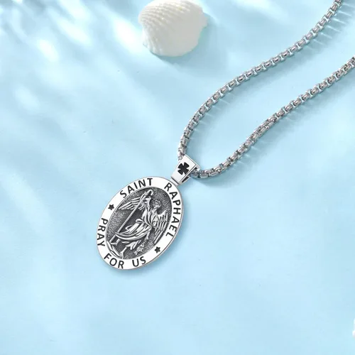Miniatura 9 de LOOVE Collar de plata de ley 925 con medalla milagrosa de San MiguelSan CristóbaloCristóbal de JesúsSan BenitoVirgen María milagrosa para hombres