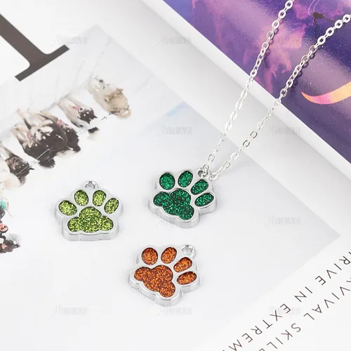 Miniatura 7 de AUEAR, Dijes con estampado de pata de perro y gato de animales, cuentas de cristal, botón a presión de huella de purpurina para collar y pulsera