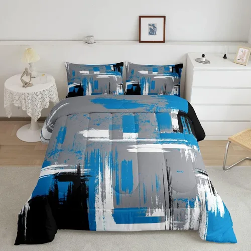Miniatura 43 de Feelyou Edredón Abstracto Juego de edredón de arte abstracto moderno para niños y niñas, color morado, azul, negro, juego de ropa de cama para Multi
