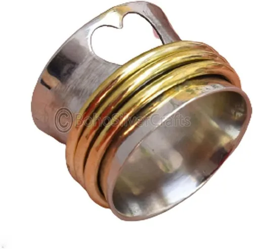 Miniatura 2 de Heart Spinner Rings For Women, Statement Spinner Ring, Handmade Silver Ring, Mediation Spinner Ring, Wide Band Rings, 925 Silver Ring, Fidget