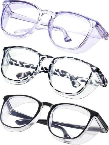 Miniatura 28 de Gafas de seguridad para enfermeras, gafas protectoras – Antivaho marco cuadrado elegante gafas transparentes para mujeres y hombres C16-negro Gery