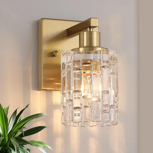Miniatura 13 de 2 luces de tocador de baño de oro cepillado sobre el espejo, iluminación moderna de tocador con pantalla de cristal de cristal, accesorios