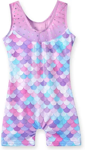 Miniatura 2 de Leotardos de gimnasia para niñas para danza de niños pequeños con diseño de sirena unicornio atlético ropa de baile brillante arco iris azul rosa