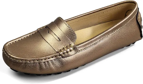 Miniatura 3 de Artisure Mocasines clásicos de cuero genuino para mujer, mocasines de conducción, mocasines casuales sin cordones, zapatos de barco cómodos y a